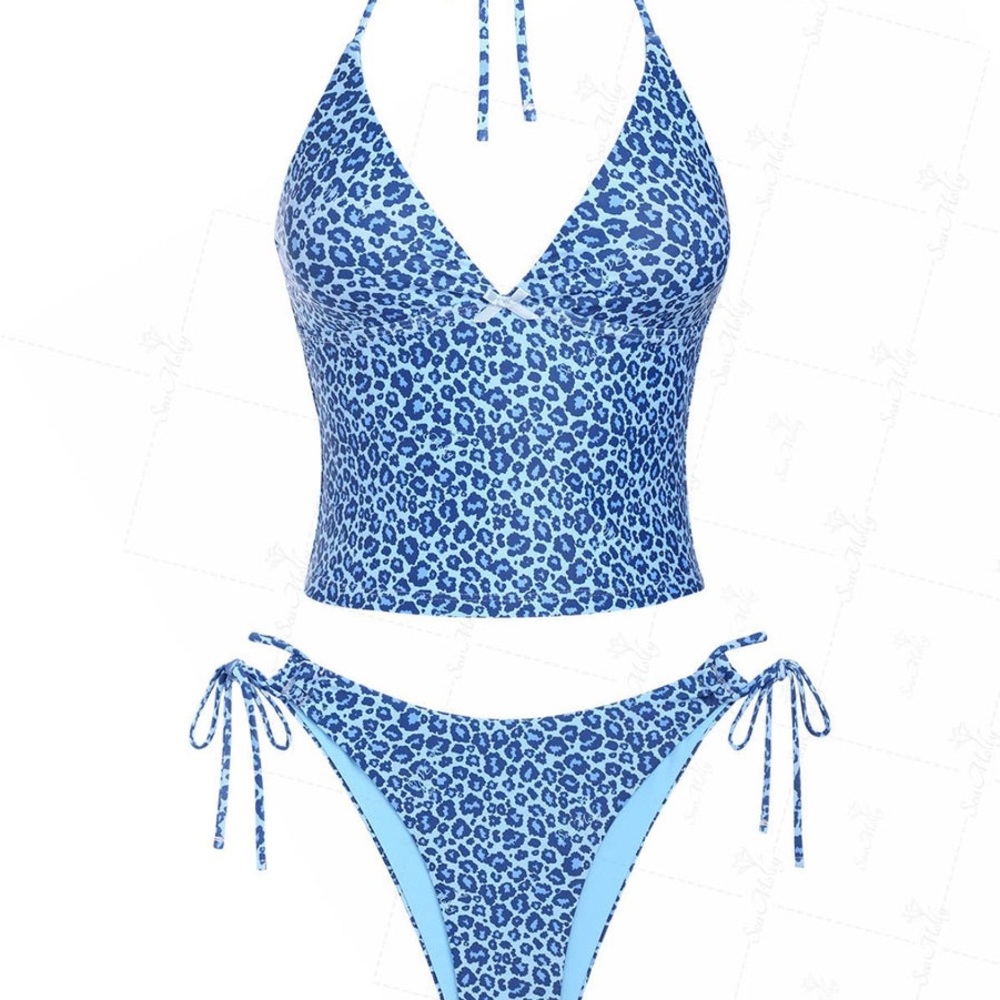 NWT. Stylish Blue Leopard Print Bikini Set - Picture 8 of 10